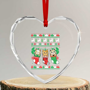Xmas Cute Cat In Sock Merry Catmas Heart Crystal Glass Ornament TS09 Transparent Glass 3'' Heart Print Your Wear