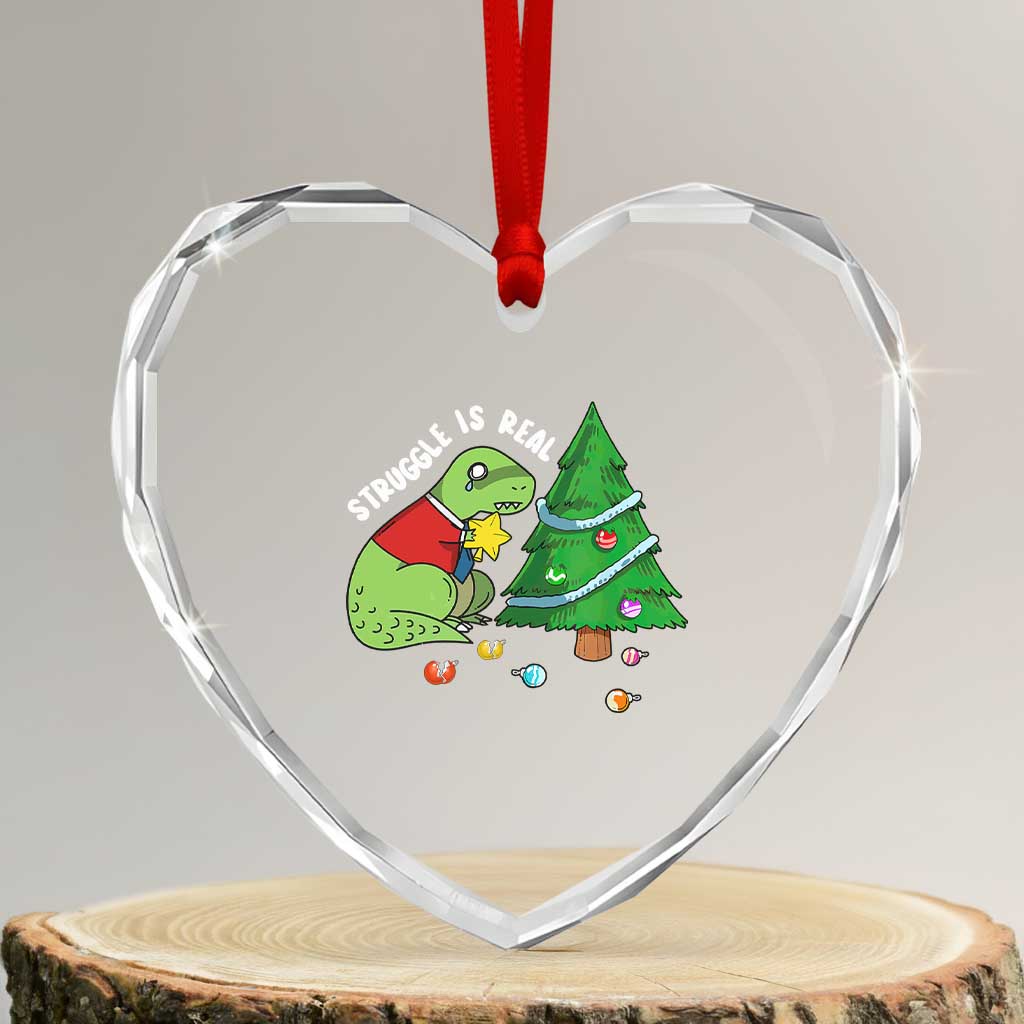Xmas Cute Dinosaur Heart Crystal Glass Ornament Struggle Is Real TS09 Transparent Glass 3'' Heart Print Your Wear