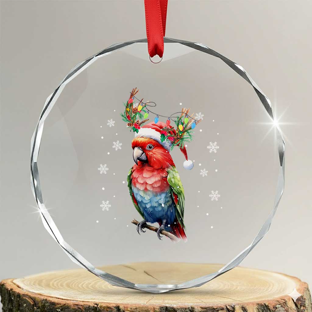 Xmas Cute Parot Reindeer Santa Hat Crystal Glass Ornament TS09 Transparent Glass 3'' Circle Print Your Wear