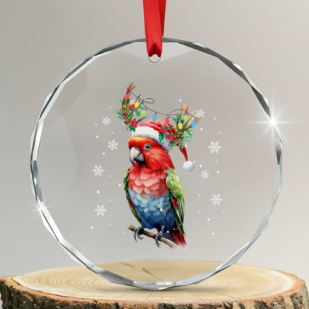 Xmas Cute Parot Reindeer Santa Hat Crystal Glass Ornament TS09 Transparent Glass 3'' Circle Print Your Wear