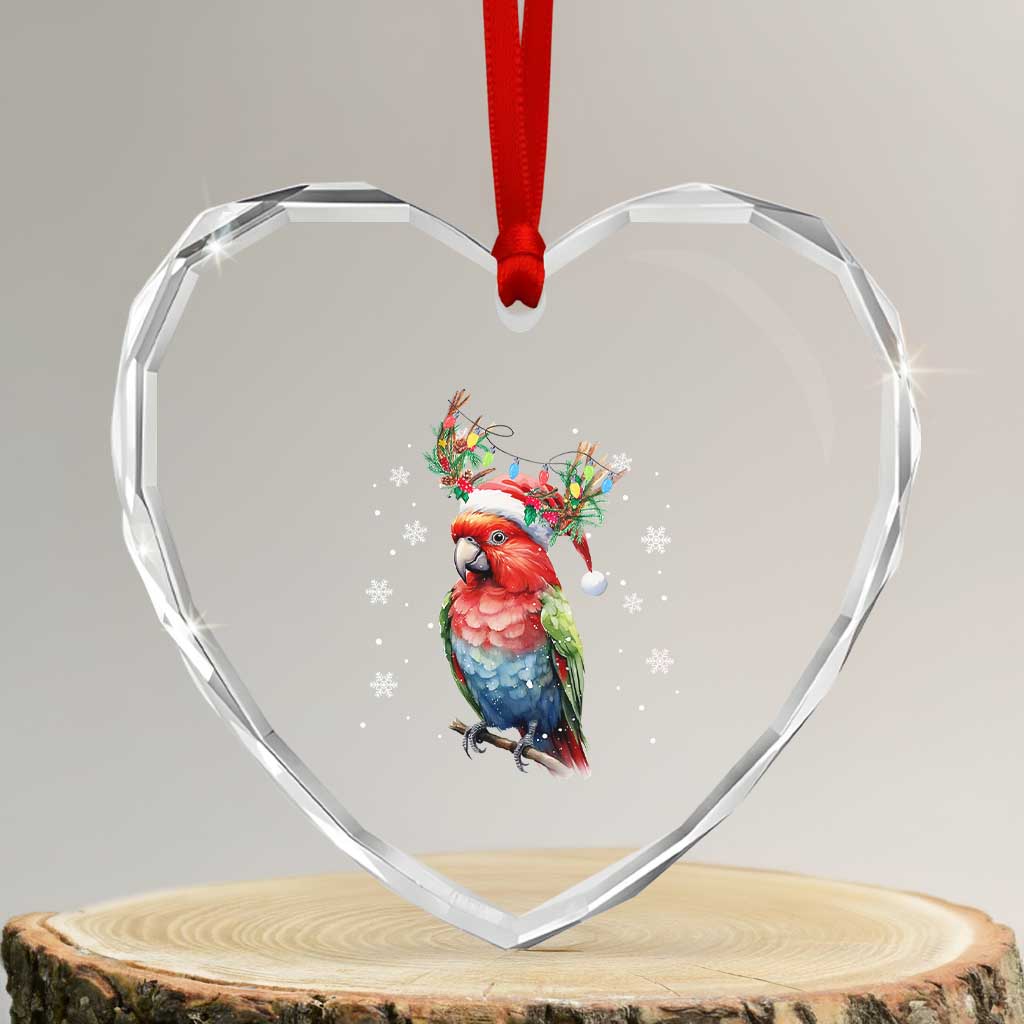 Xmas Cute Parot Reindeer Santa Hat Heart Crystal Glass Ornament TS09 Transparent Glass 3'' Heart Print Your Wear