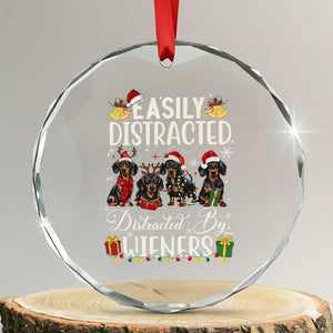 Xmas Dachshund Crystal Glass Ornament Funny Easily Distracted By Wieners TS12 Transparent Glass 3'' Circle Print Your Wear