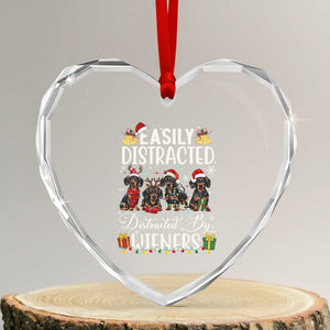 Xmas Dachshund Heart Crystal Glass Ornament Funny Easily Distracted By Wieners TS12 Transparent Glass 3'' Heart Print Your Wear