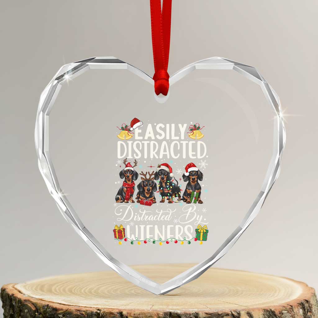 Xmas Dachshund Heart Crystal Glass Ornament Funny Easily Distracted By Wieners TS12 Transparent Glass 3'' Heart Print Your Wear