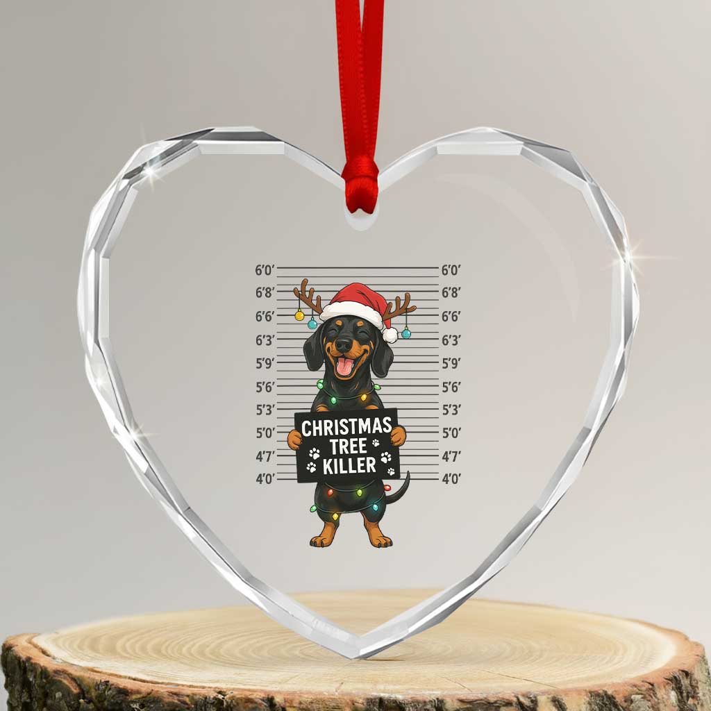 Xmas Dachshund Heart Crystal Glass Ornament Funny Xmas Tree Killer TS12 Transparent Glass 3'' Heart Print Your Wear