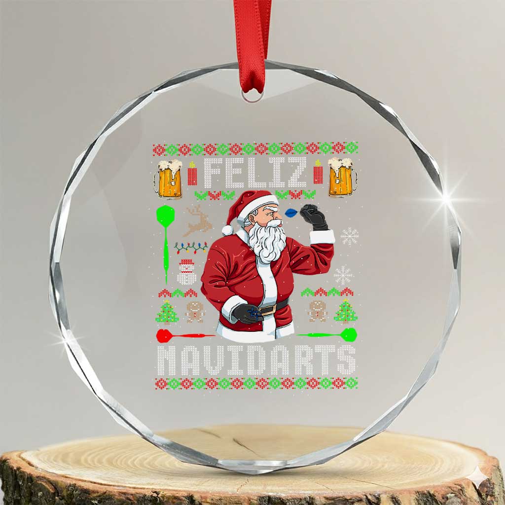 Xmas Dart Lover Crystal Glass Ornament Feliz Navidarts Santa Navidad Ugly Sweater TS02 Transparent Glass 3'' Circle Print Your Wear