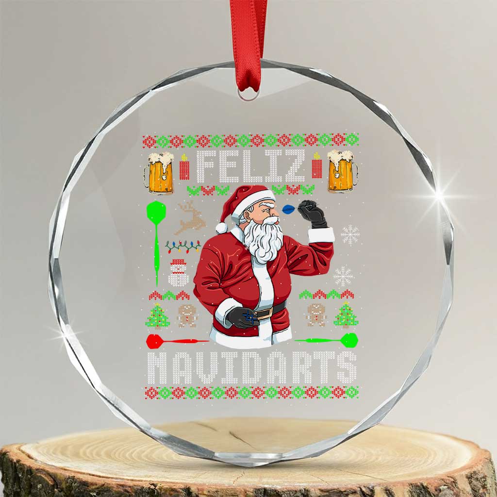 Xmas Dart Lover Crystal Glass Ornament Feliz Navidarts Santa Navidad Ugly Sweater TS02 Transparent Glass 3'' Circle Print Your Wear