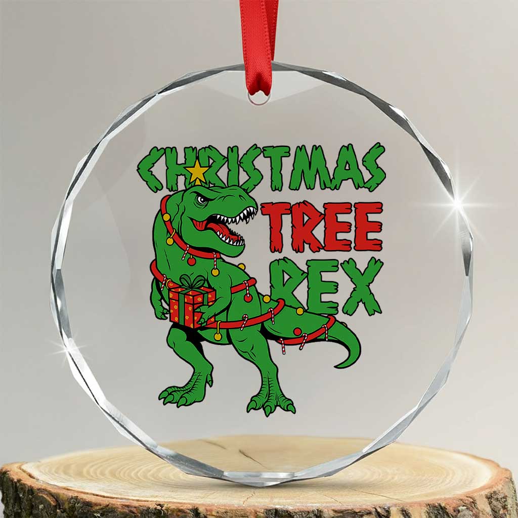 Xmas Dinosaur Crystal Glass Ornament Funny Tree Rex Xmas Light TS12 Transparent Glass 3'' Circle Print Your Wear