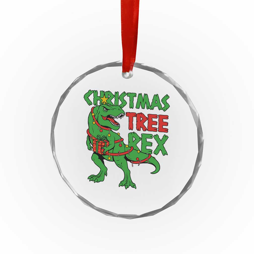 Xmas Dinosaur Crystal Glass Ornament Funny Tree Rex Xmas Light TS12 Transparent Glass 3'' Circle Print Your Wear