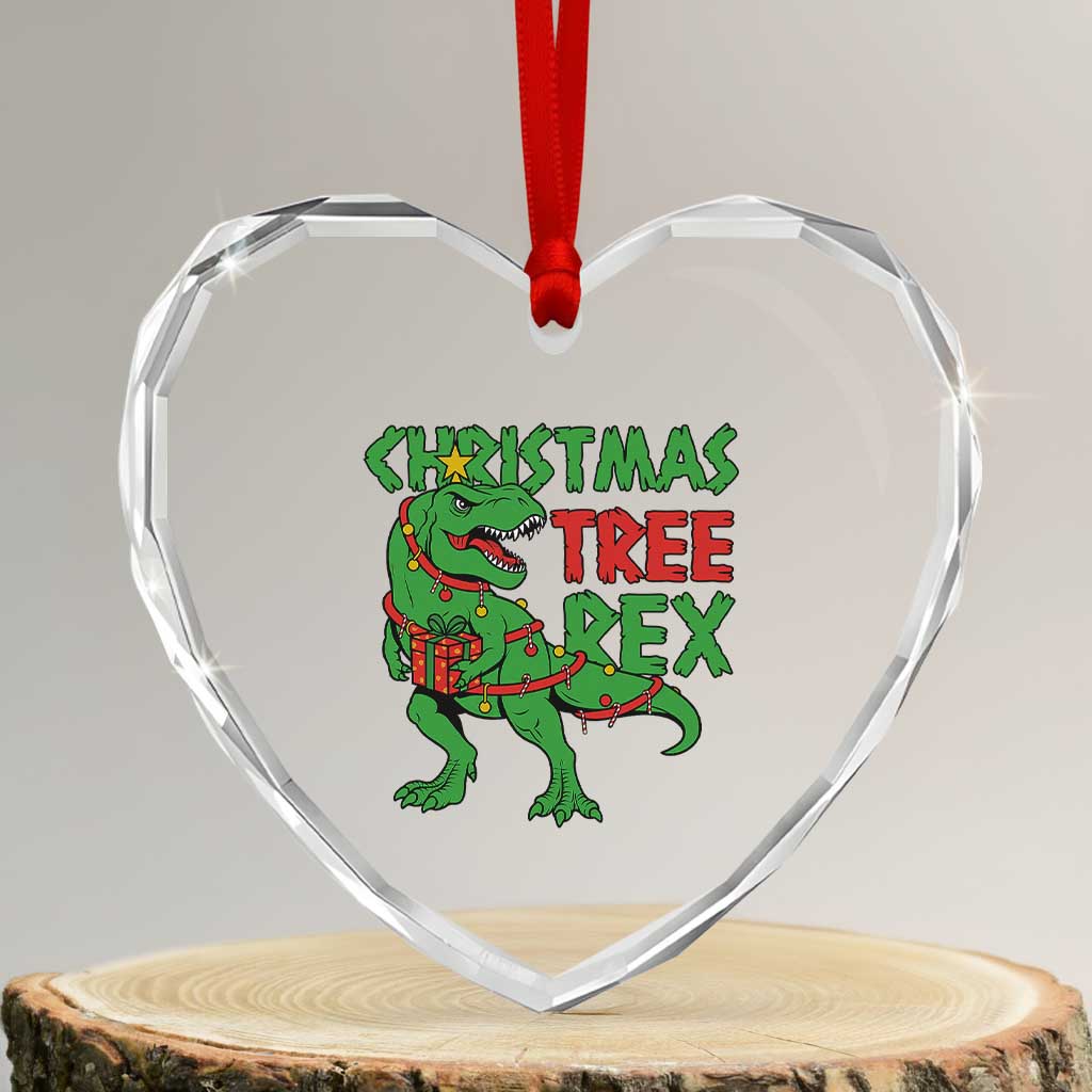 Xmas Dinosaur Heart Crystal Glass Ornament Funny Tree Rex Xmas Light TS12 Transparent Glass 3'' Heart Print Your Wear