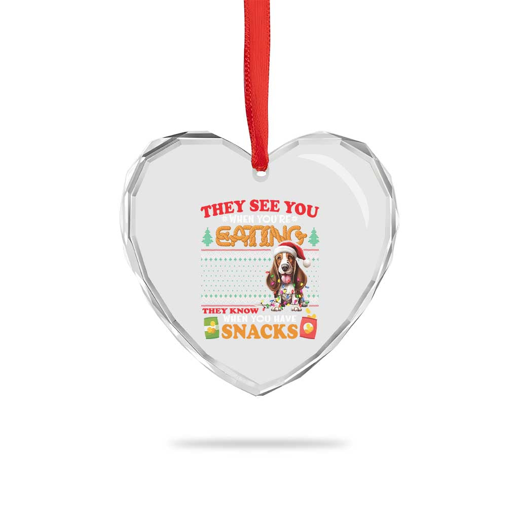Xmas Dog Lover Heart Crystal Glass Ornament Basset Hound See You're Eating TS09 Print Your Wear