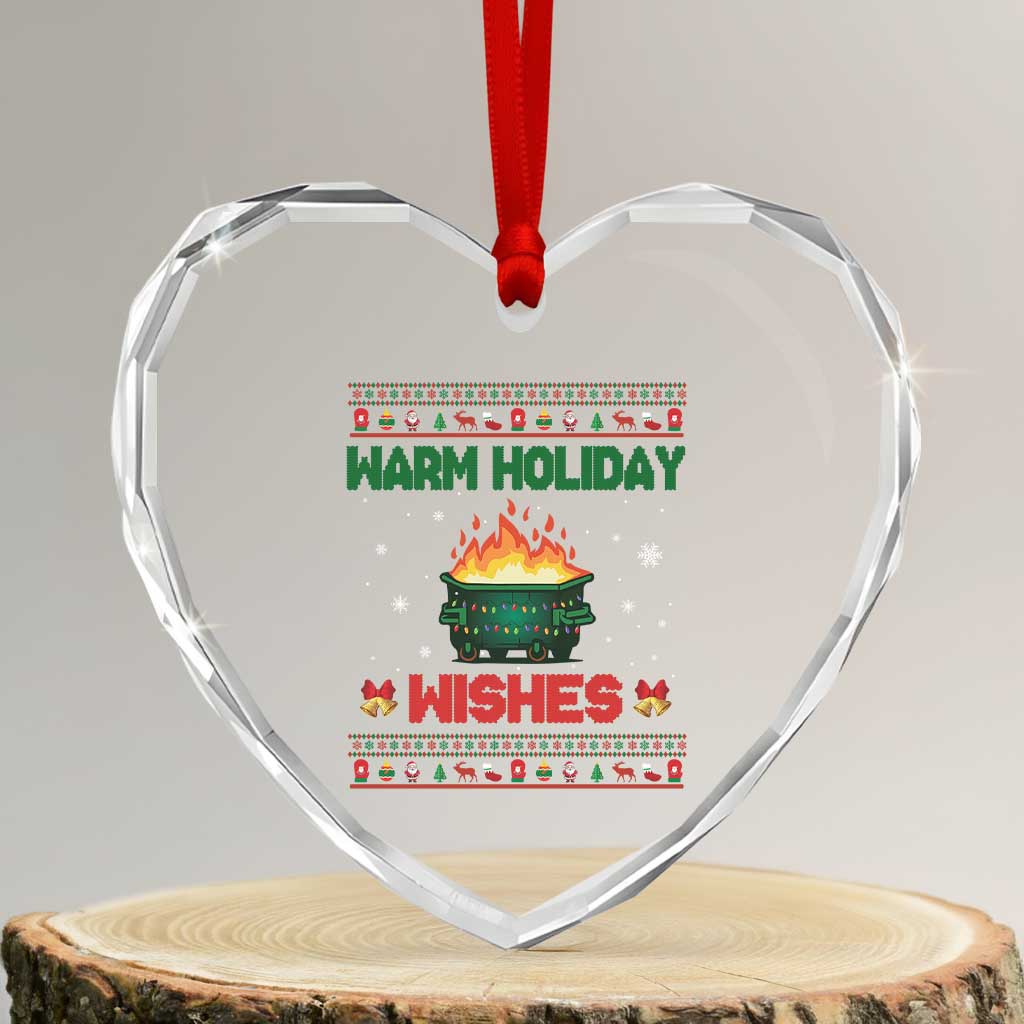 Xmas Dumpster Fire Heart Crystal Glass Ornament Warm Holiday Wishes TS02 Transparent Glass 3'' Heart Print Your Wear