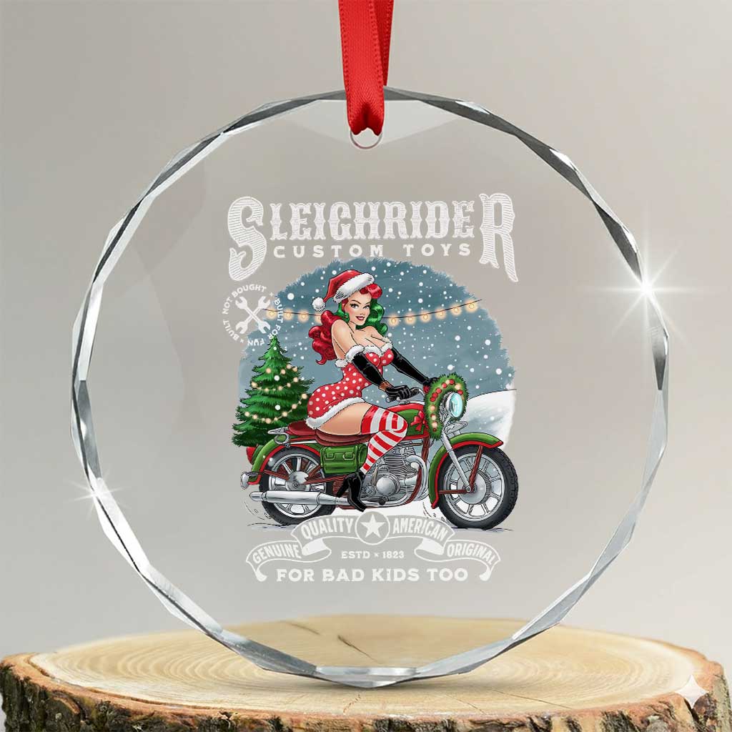 Xmas Female Santa Motorcycle Crystal Glass Ornament Sleighrider Custom Toys For Bad Kids Too TS11 Transparent Glass 3'' Circle Print Your Wear
