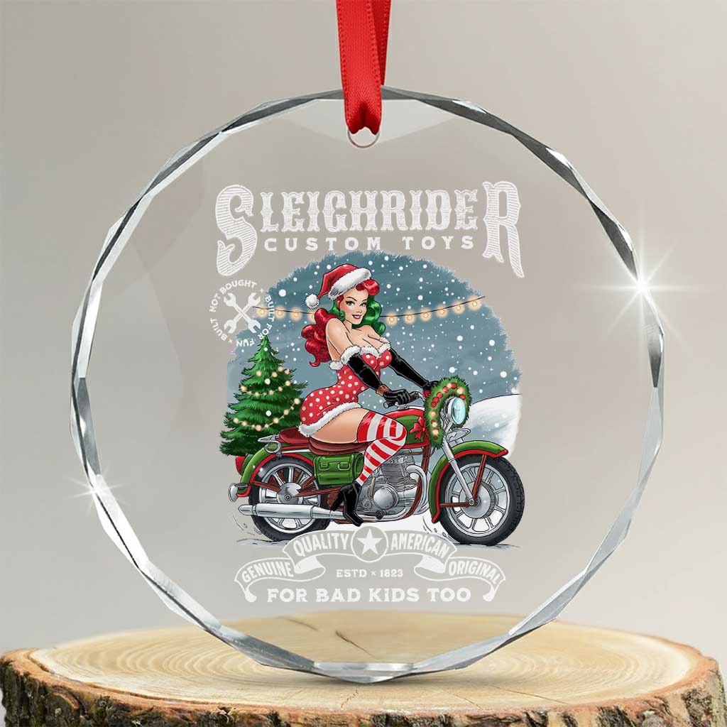 Xmas Female Santa Motorcycle Crystal Glass Ornament Sleighrider Custom Toys For Bad Kids Too TS11 Transparent Glass 3'' Circle Print Your Wear