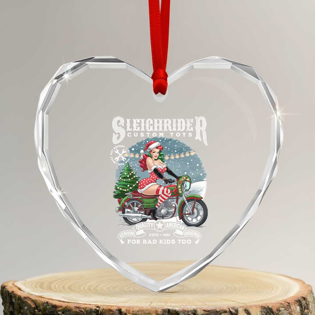 Xmas Female Santa Motorcycle Heart Crystal Glass Ornament Sleighrider Custom Toys For Bad Kids Too TS11 Transparent Glass 3'' Heart Print Your Wear