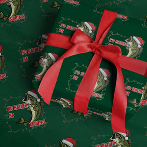 Xmas Fisherman Holiday Gift Wrapping Paper Roll Id Rather Be Fishing TS12 Green Print Your Wear