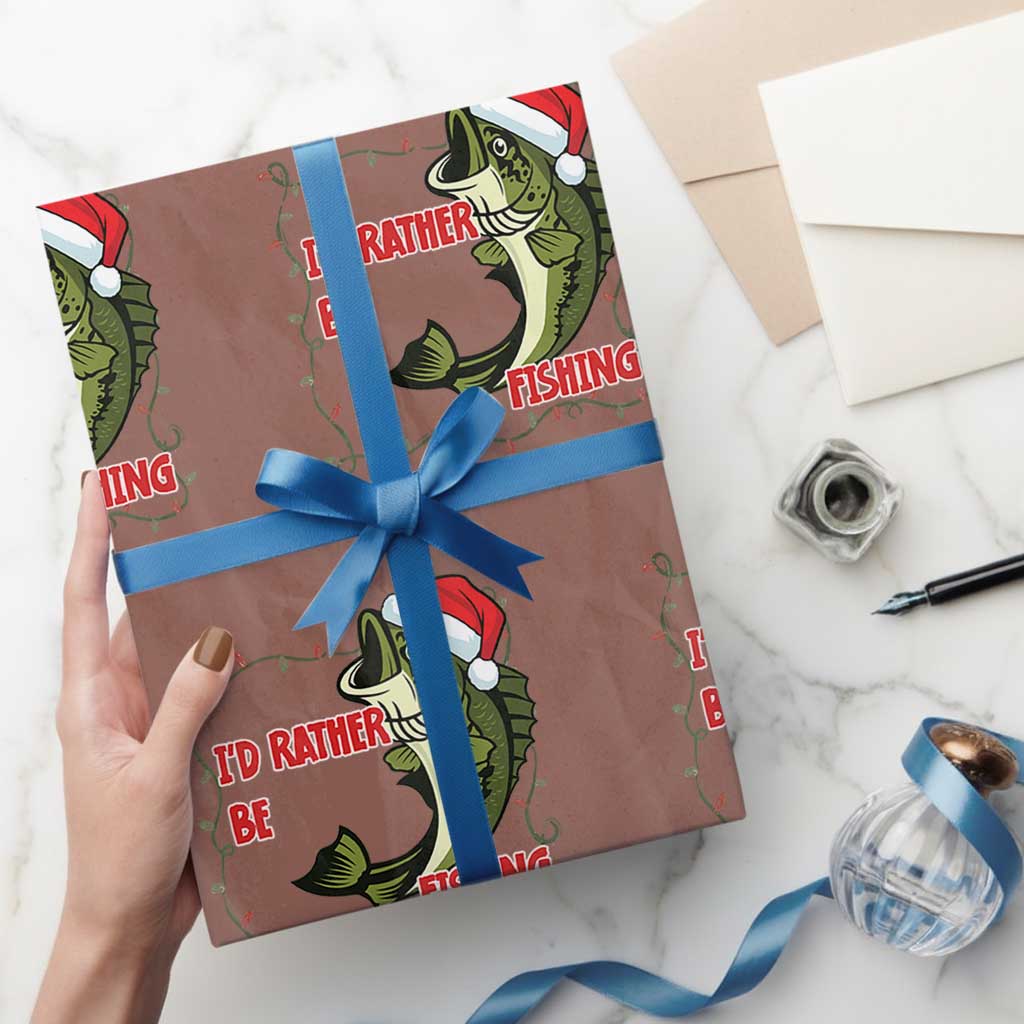 Xmas Fisherman Holiday Gift Wrapping Paper Roll Id Rather Be Fishing TS12 Mocha Print Your Wear