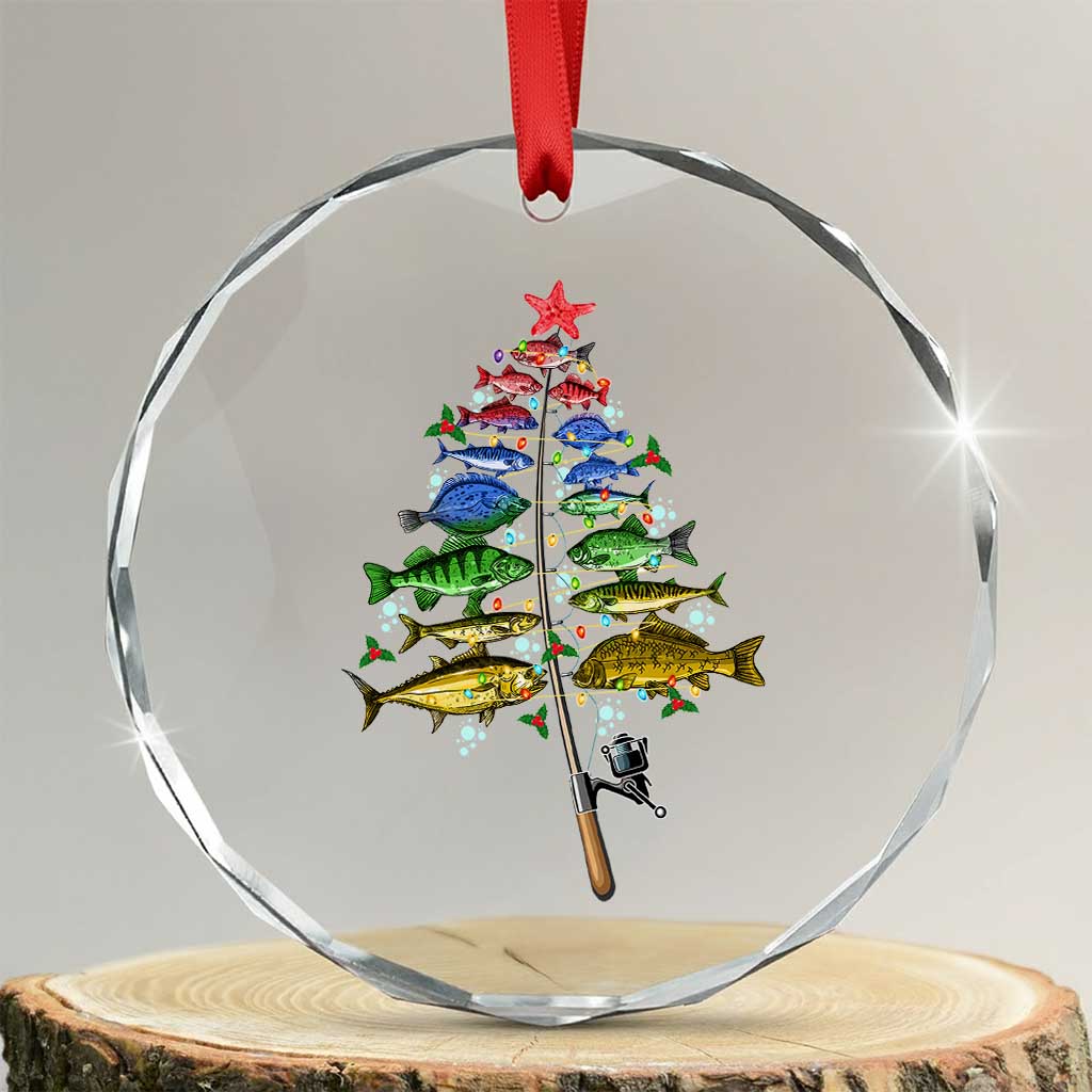 Xmas Fishing Crystal Glass Ornament Colorful Fish Aquatic Christmas Tree Fisherman TS09 Transparent Glass 3'' Circle Print Your Wear