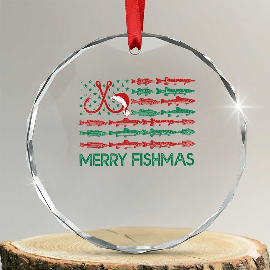 Xmas Fishing Crystal Glass Ornament Merry Fishmas Fisherman American Flag TS09 Transparent Glass 3'' Circle Print Your Wear