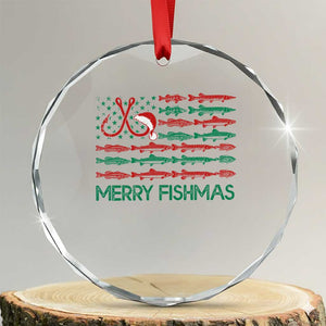 Xmas Fishing Crystal Glass Ornament Merry Fishmas Fisherman American Flag TS09 Transparent Glass 3'' Circle Print Your Wear