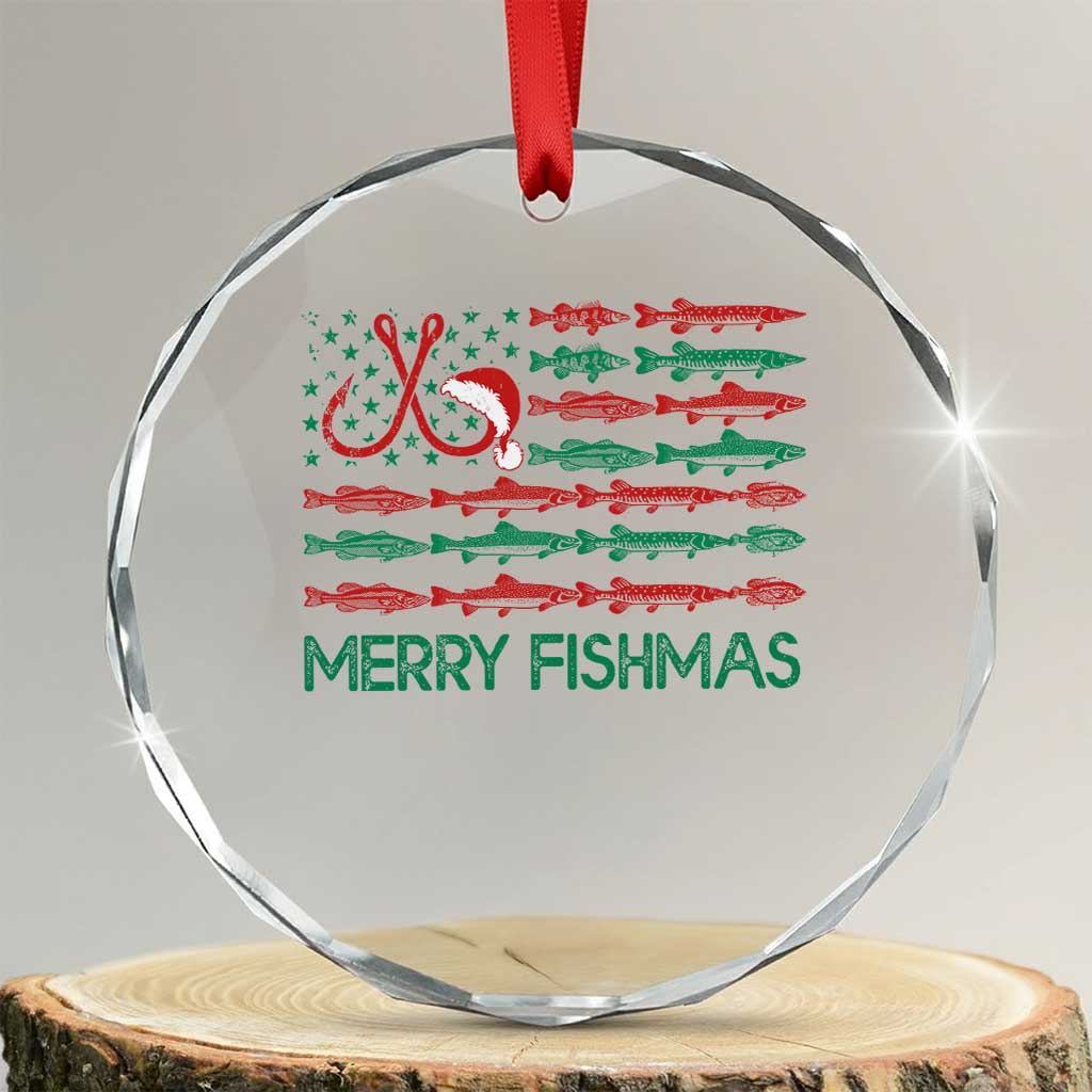 Xmas Fishing Crystal Glass Ornament Merry Fishmas Fisherman American Flag TS09 Transparent Glass 3'' Circle Print Your Wear