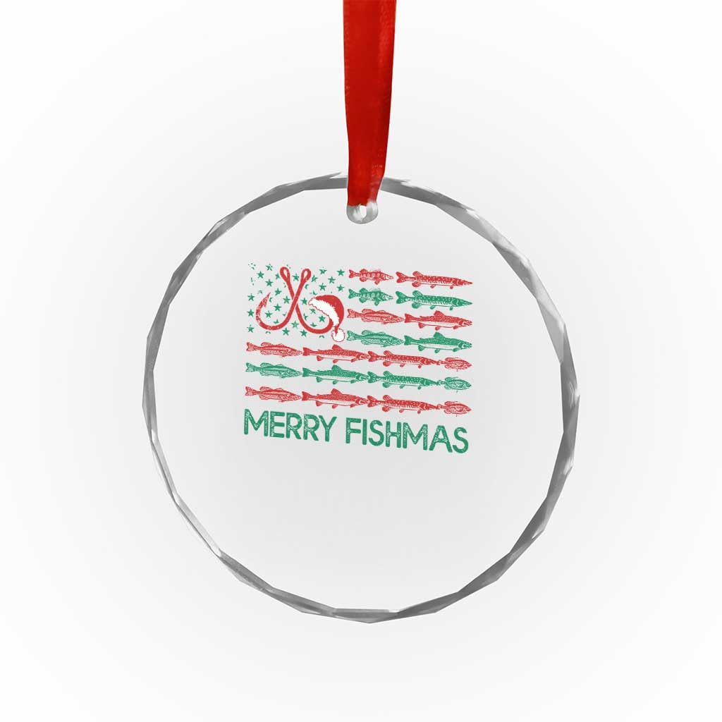 Xmas Fishing Crystal Glass Ornament Merry Fishmas Fisherman American Flag TS09 Print Your Wear