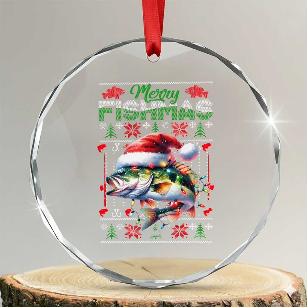 Xmas Fishing Crystal Glass Ornament Merry Fishmas Fisherman Santa Hat Fish TS09 Transparent Glass 3'' Circle Print Your Wear