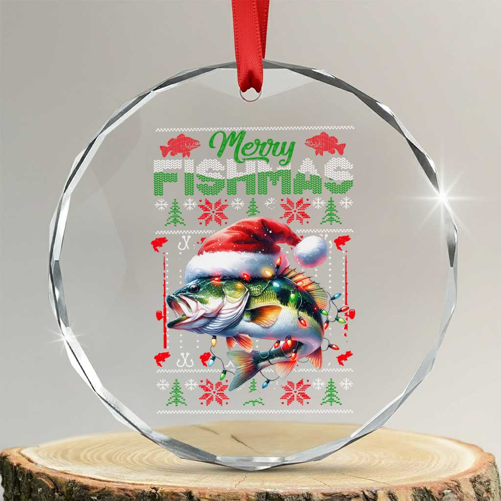 Xmas Fishing Crystal Glass Ornament Merry Fishmas Fisherman Santa Hat Fish TS09 Transparent Glass 3'' Circle Print Your Wear