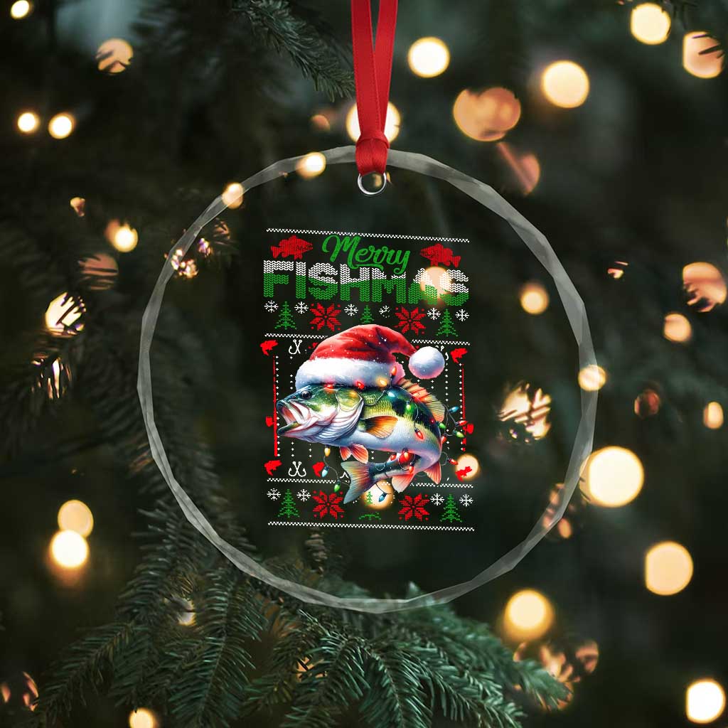 Xmas Fishing Crystal Glass Ornament Merry Fishmas Fisherman Santa Hat Fish TS09 Print Your Wear