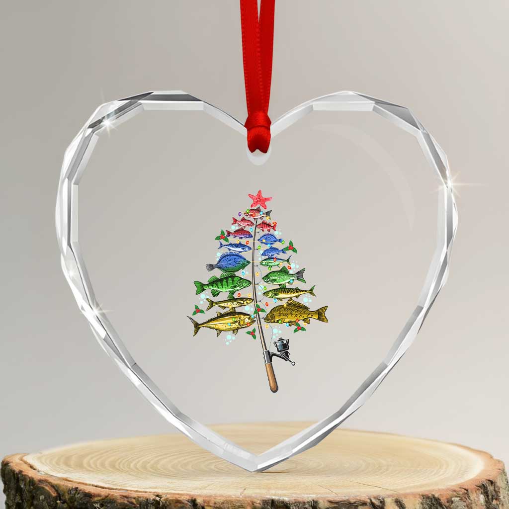 Xmas Fishing Heart Crystal Glass Ornament Colorful Fish Aquatic Christmas Tree Fisherman TS09 Transparent Glass 3'' Heart Print Your Wear