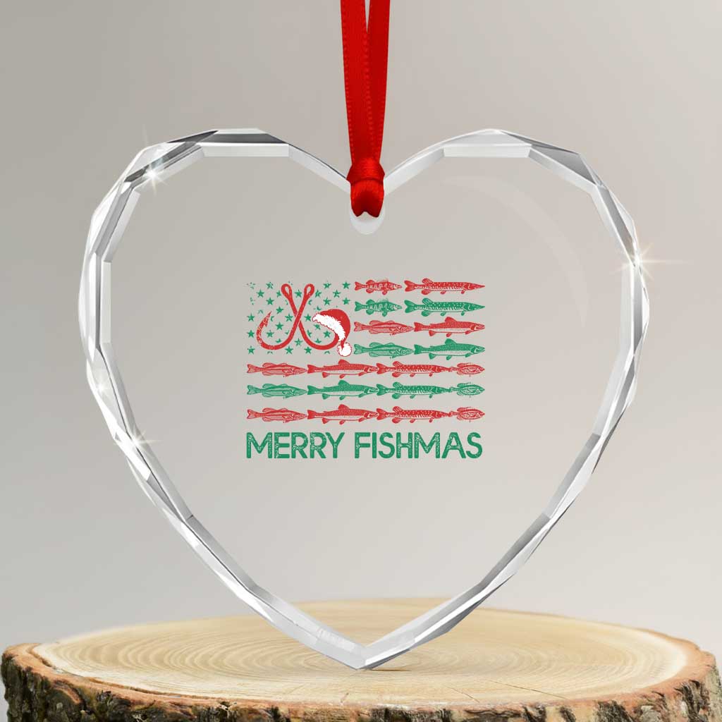 Xmas Fishing Heart Crystal Glass Ornament Merry Fishmas Fisherman American Flag TS09 Transparent Glass 3'' Heart Print Your Wear