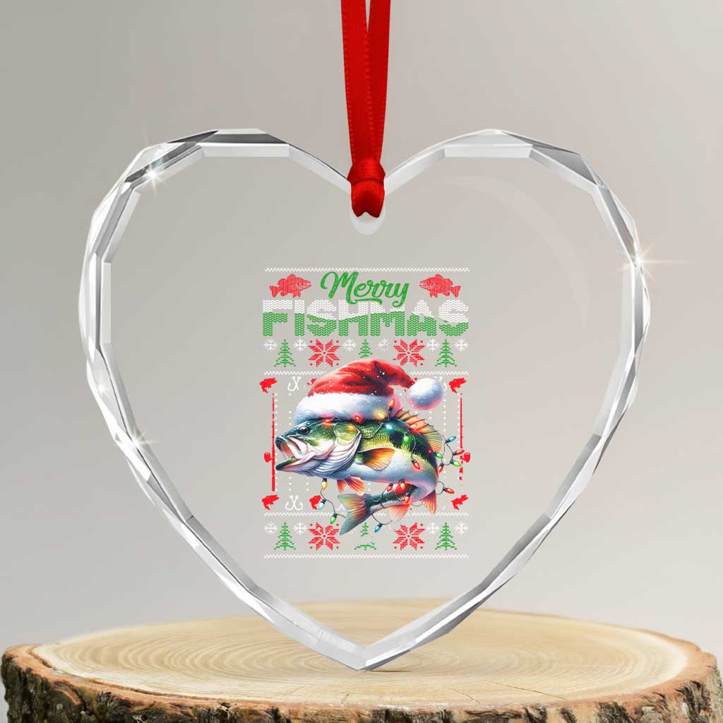 Xmas Fishing Heart Crystal Glass Ornament Merry Fishmas Fisherman Santa Hat Fish TS09 Transparent Glass 3'' Heart Print Your Wear