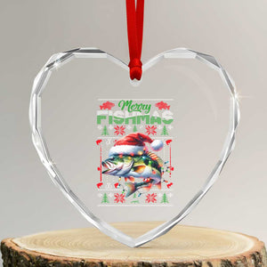 Xmas Fishing Heart Crystal Glass Ornament Merry Fishmas Fisherman Santa Hat Fish TS09 Transparent Glass 3'' Heart Print Your Wear