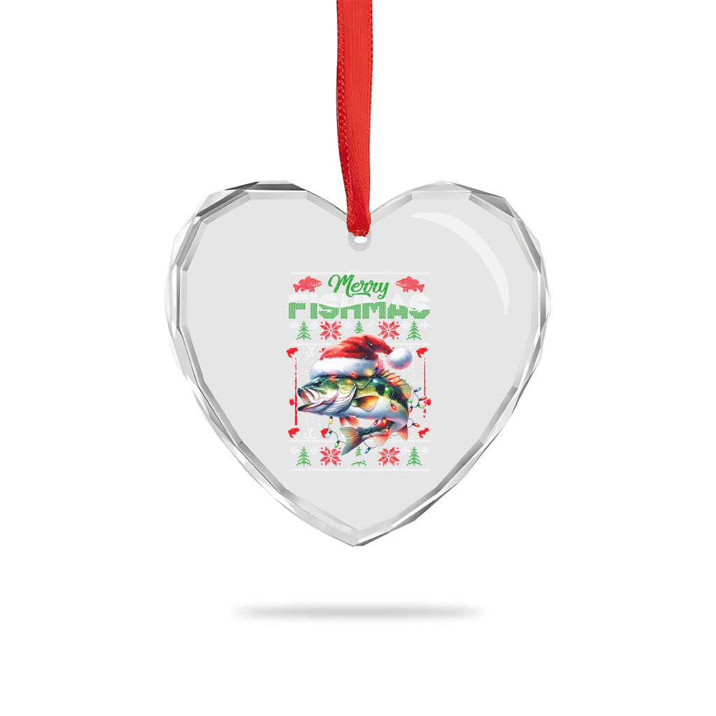 Xmas Fishing Heart Crystal Glass Ornament Merry Fishmas Fisherman Santa Hat Fish TS09 Print Your Wear