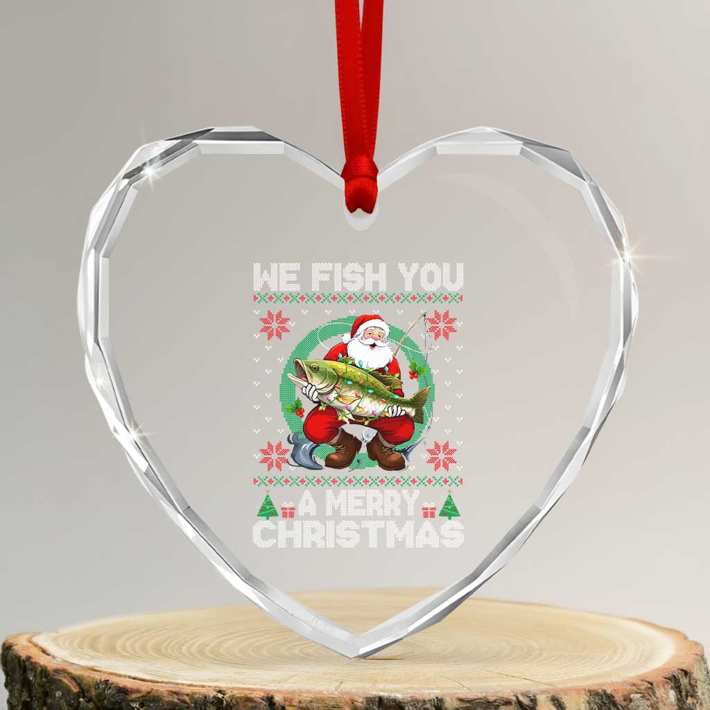 Xmas Fishing Heart Crystal Glass Ornament We Fish You A Merry Christmas Santa Fisherman TS09 Transparent Glass 3'' Heart Print Your Wear