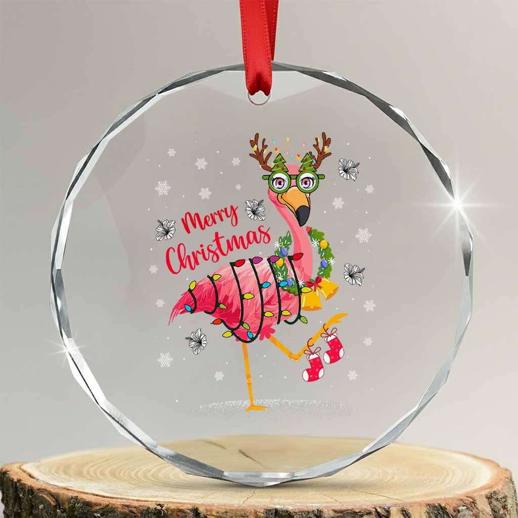 Xmas Flamingo Crystal Glass Ornament Tropical Xmas Family Beach Vacation TS10 Transparent Glass 3'' Circle Print Your Wear