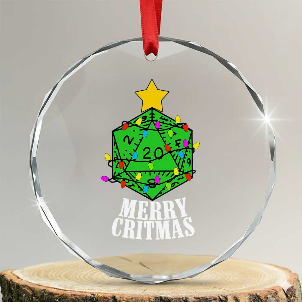 Xmas Gamer Crystal Glass Ornament Merry Critmas D20 RPG Gaming Xmas Tree TS02 Transparent Glass 3'' Circle Print Your Wear