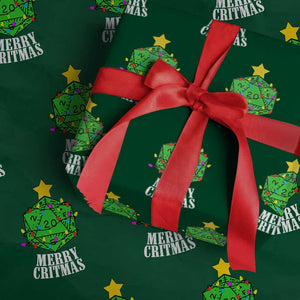 Xmas Gamer Wrapping Paper Roll Merry Critmas D20 RPG Gaming Xmas Tree TS02 Green Print Your Wear