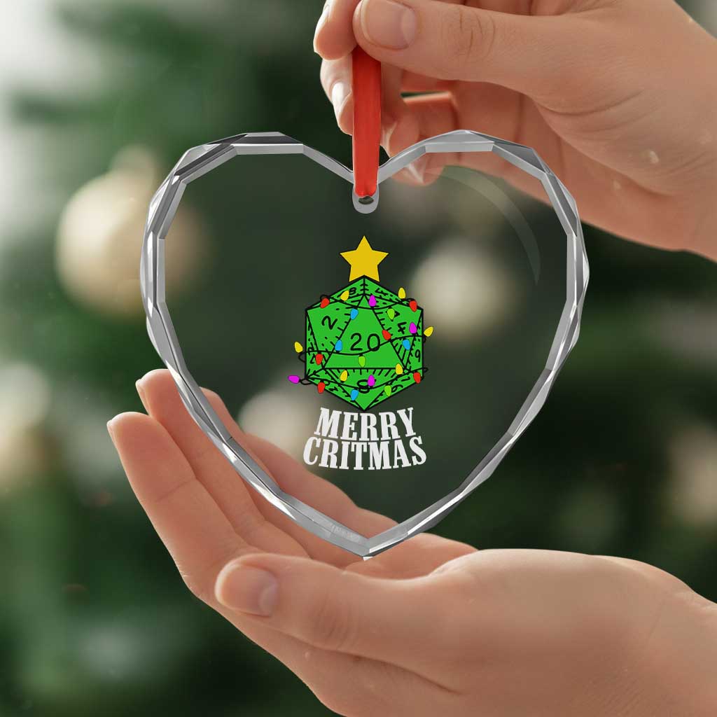 Xmas Gamer Heart Crystal Glass Ornament Merry Critmas D20 RPG Gaming Xmas Tree TS02 Print Your Wear