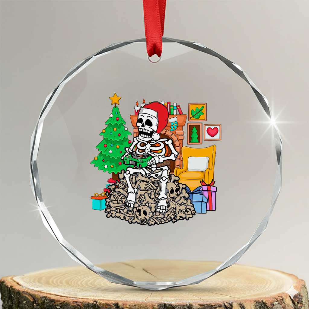 Xmas Gamer Skeleton Gaming Crystal Glass Ornament TS09 Transparent Glass 3'' Circle Print Your Wear