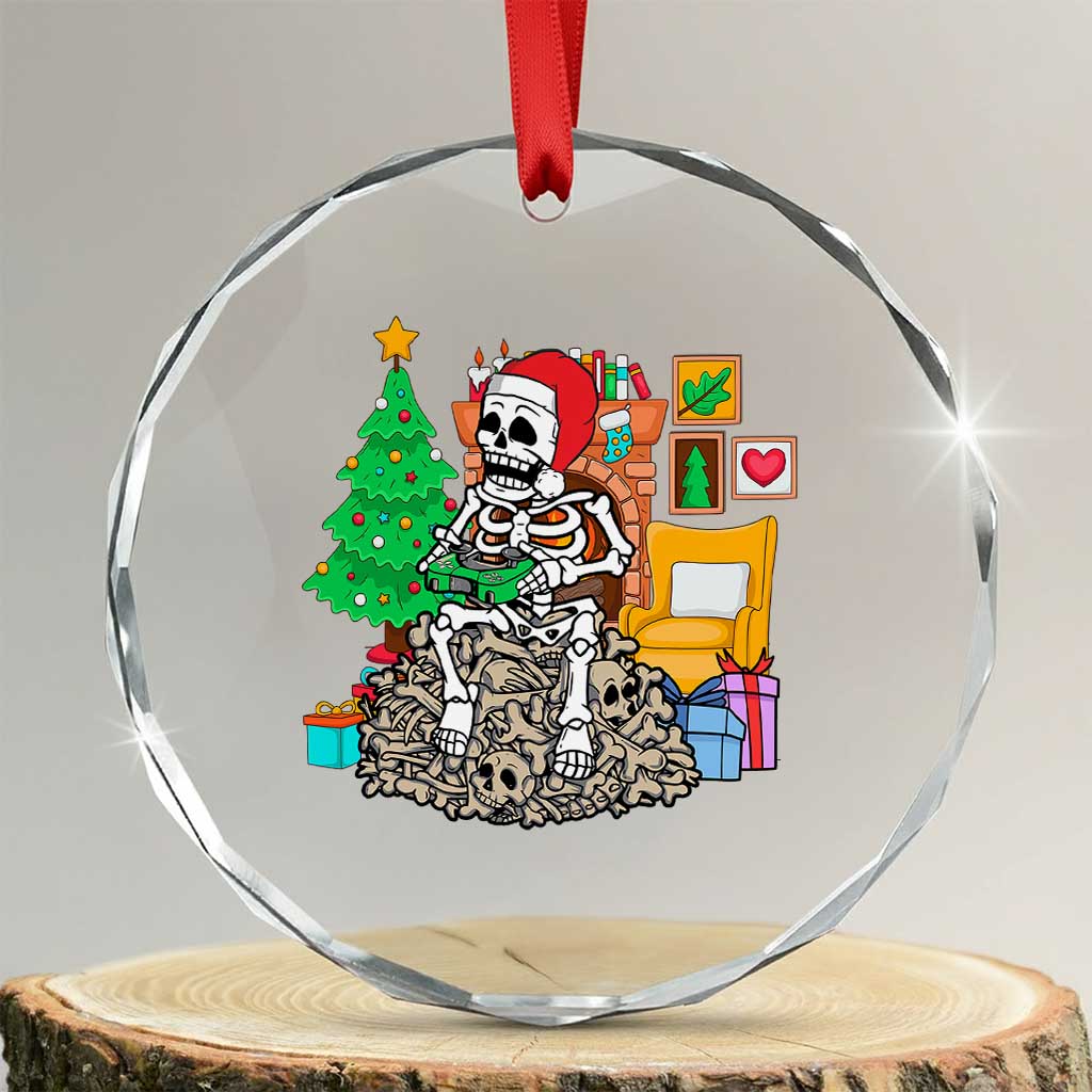 Xmas Gamer Skeleton Gaming Crystal Glass Ornament TS09 Transparent Glass 3'' Circle Print Your Wear