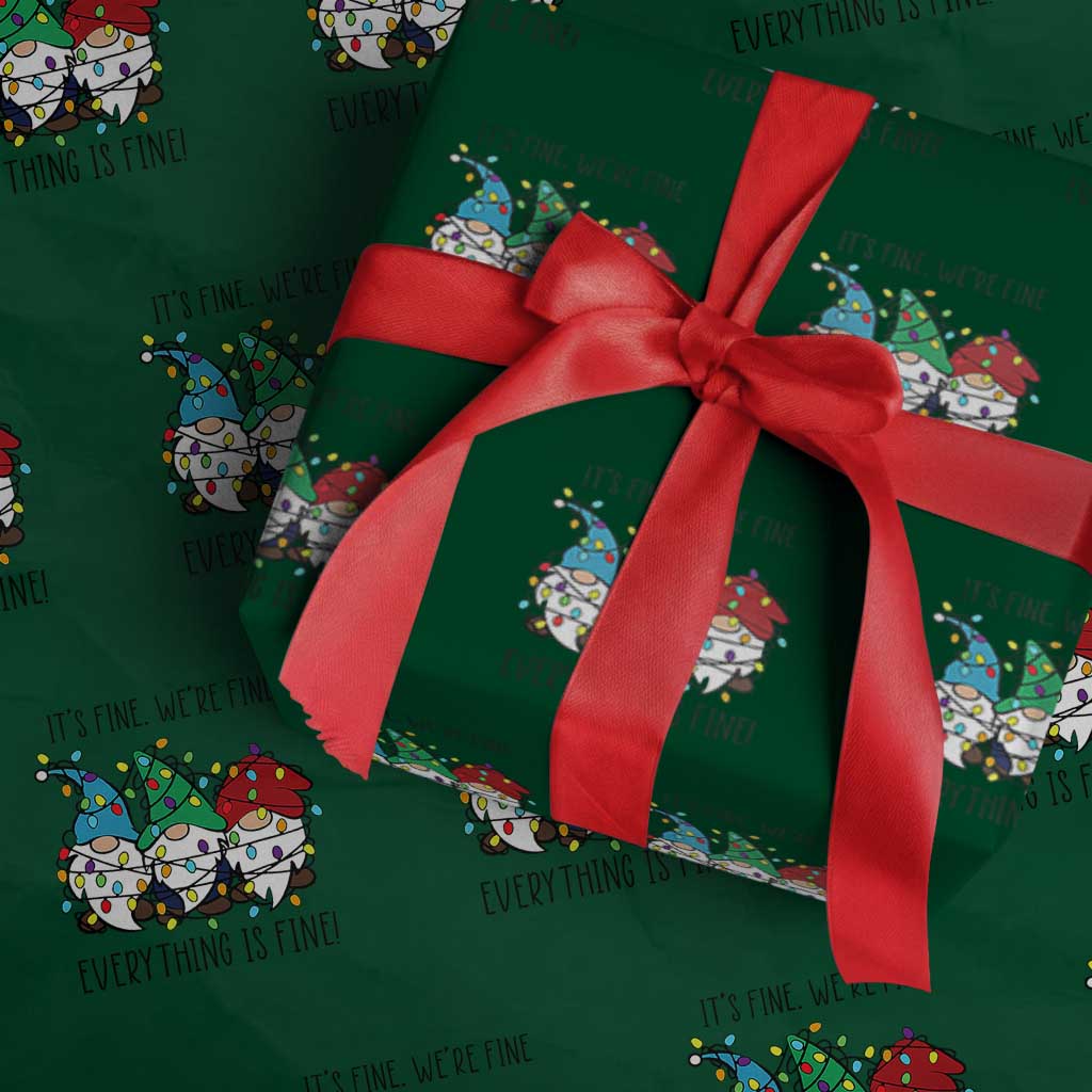 Xmas Gnomies Wrapping Paper Roll It's Fine I'm Fine Everything Is Fine TS02 Green Print Your Wear
