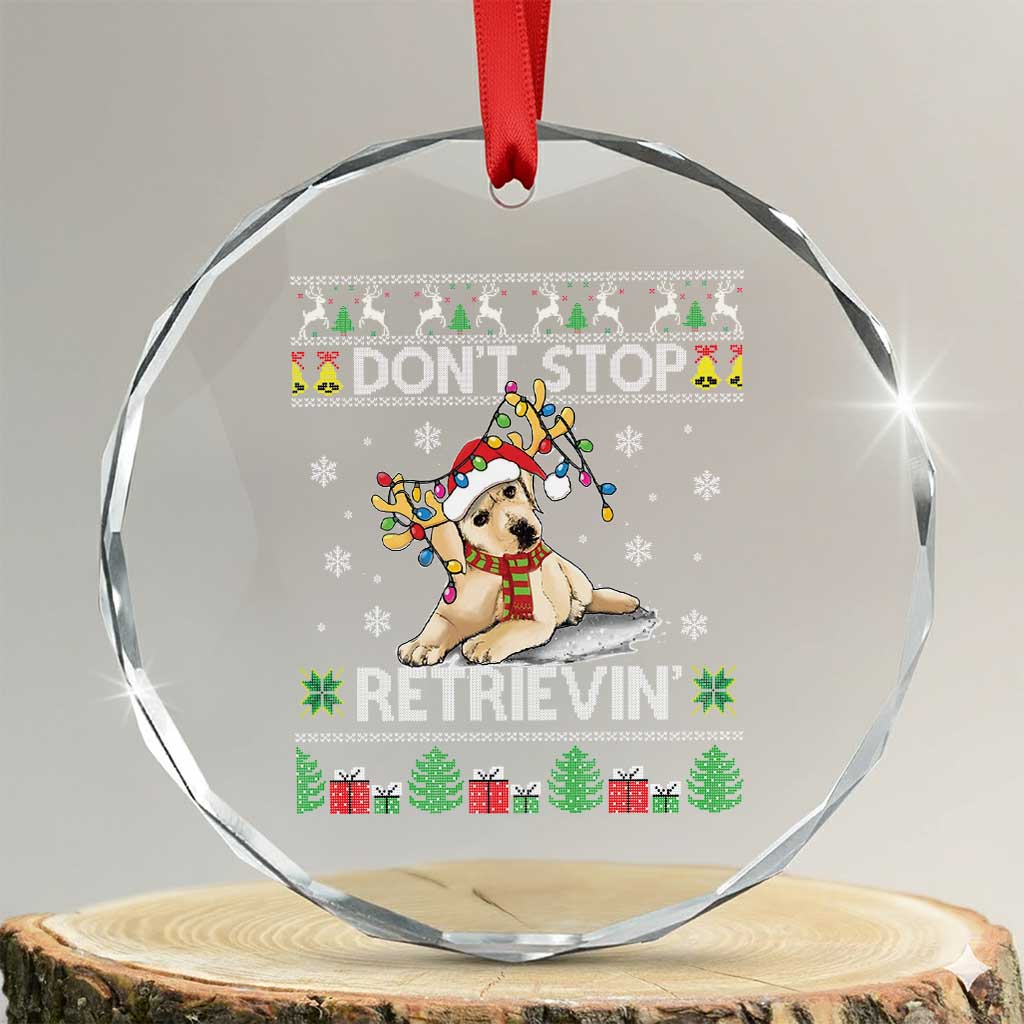 Xmas Golden Retriever Crystal Glass Ornament Don't Stop Retrievin Cute Reindeer Dog TS09 Transparent Glass 3'' Circle Print Your Wear