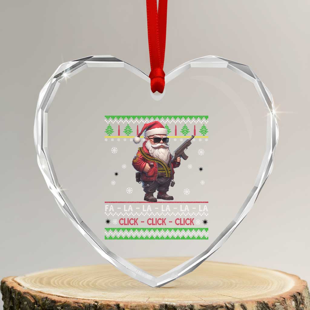 Xmas Gun Lover Heart Crystal Glass Ornament Santa Army Gun Click Click Sing Fa La La La TS09 Transparent Glass 3'' Heart Print Your Wear