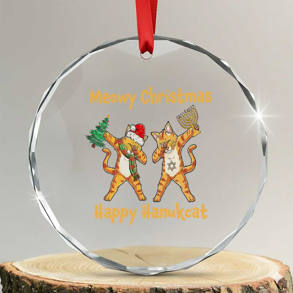 Xmas Hanukkah Cat Crystal Glass Ornament Happy Hanukcat Meowy Christmas Menoral Chanukkah TS09 Transparent Glass 3'' Circle Print Your Wear