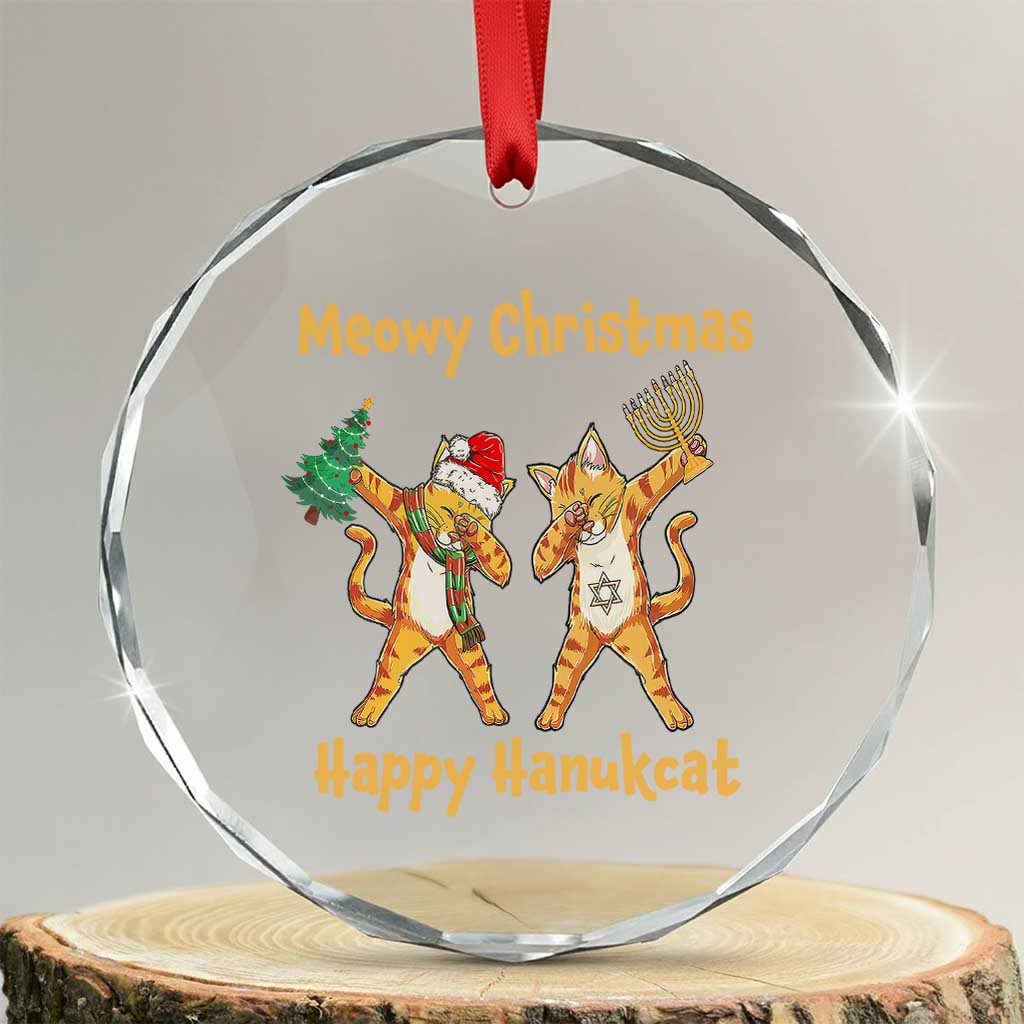 Xmas Hanukkah Cat Crystal Glass Ornament Happy Hanukcat Meowy Christmas Menoral Chanukkah TS09 Transparent Glass 3'' Circle Print Your Wear