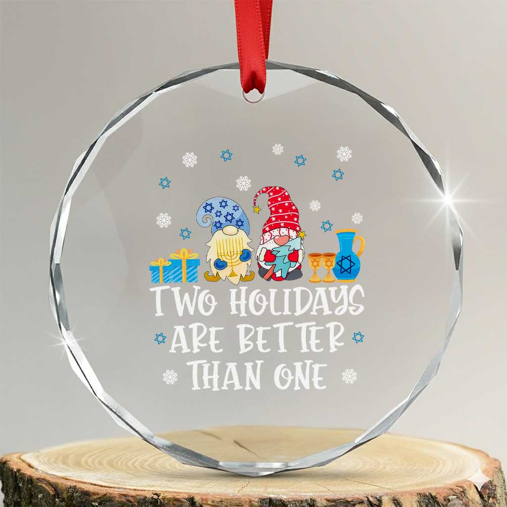 Xmas Hanukkah Crystal Glass Ornament Two Holidays Are Better Than One Jewish Gnome TS09 Transparent Glass 3'' Circle Print Your Wear