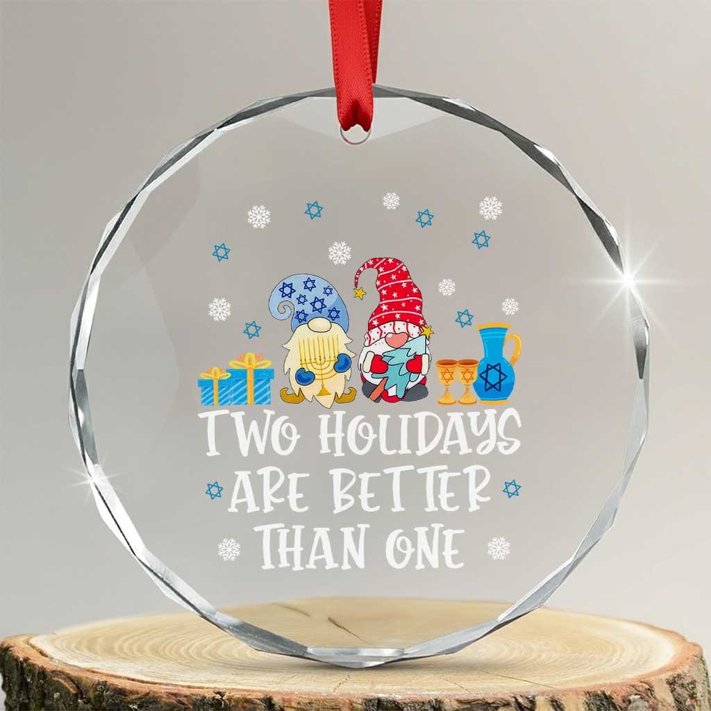 Xmas Hanukkah Crystal Glass Ornament Two Holidays Are Better Than One Jewish Gnome TS09 Transparent Glass 3'' Circle Print Your Wear