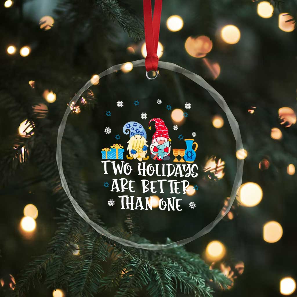 Xmas Hanukkah Crystal Glass Ornament Two Holidays Are Better Than One Jewish Gnome TS09 Print Your Wear
