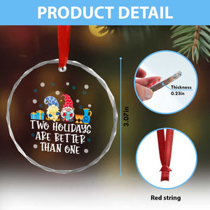 Xmas Hanukkah Crystal Glass Ornament Two Holidays Are Better Than One Jewish Gnome TS09 Print Your Wear